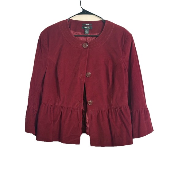 Style & Co Red Velvet Cropped Jacket Size 16 Boho Festival Party Blazer NWT - Picture 6 of 9